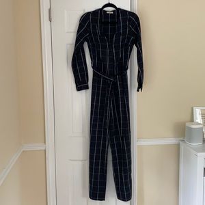 Frnch navy jumpsuit with white and green stripes. Size S